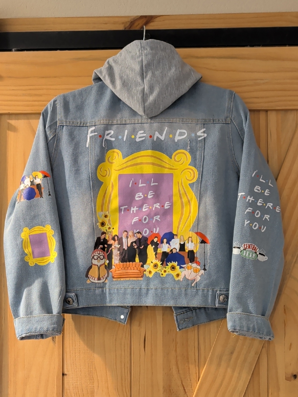 Friends Graphic Light Blue Denim Hooded Jacket